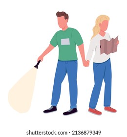 Couple participating in escape room event semi flat color vector characters. Standing figures. Full body people on white. Simple cartoon style illustration for web graphic design and animation