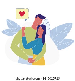 Couple Passionate Embrace Flat Vector Illustration. Boyfriend, Girlfriend Showing Affection, Romantic Feelings. Man and Woman Hugging at First Date. Wife and Husband, Best Friends Dating