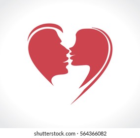Couple in a passionate kiss. Flat vector template.