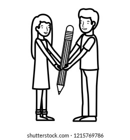 couple with pencil avatar character