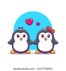 Ilustración del ícono del vector Pingüino Caído en Amor. Pingüino y Amor, el concepto de icono animal blanco aislado. Estilo de caricatura plano adecuado para la página de inicio web, pancarta, adhesivo, fondo
