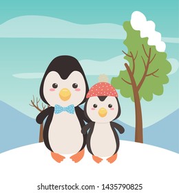 Couple Penguins Cartoons Design Stock Vector (Royalty Free) 1435790825 ...