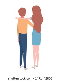 couple of people in back position on white background