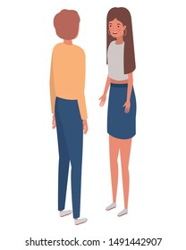 couple of people in back position on white background
