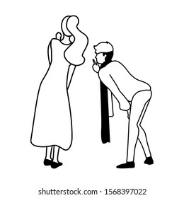 couple of people in back position on white background vector illustration design