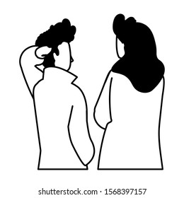 couple of people in back position on white background vector illustration design