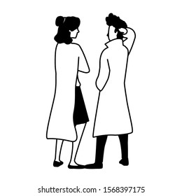 couple of people in back position on white background vector illustration design