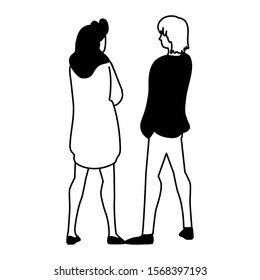 couple of people in back position on white background vector illustration design