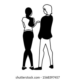 couple of people in back position on white background vector illustration design