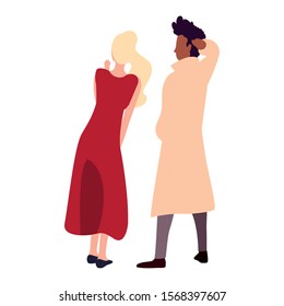 couple of people in back position on white background vector illustration design