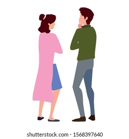 couple of people in back position on white background vector illustration design