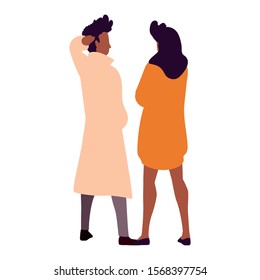 couple of people in back position on white background vector illustration design