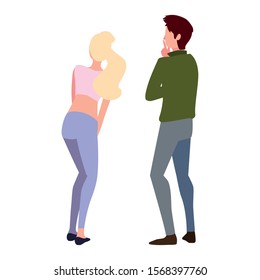 couple of people in back position on white background vector illustration design