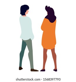 couple of people in back position on white background vector illustration design