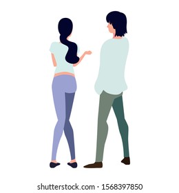 couple of people in back position on white background vector illustration design