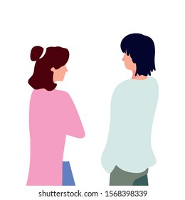 couple of people in back position on white background vector illustration design