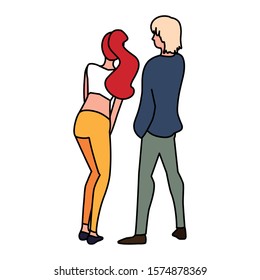 couple of people in back position on white background vector illustration design