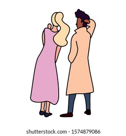 couple of people in back position on white background vector illustration design