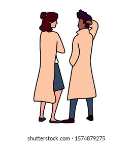 couple of people in back position on white background vector illustration design