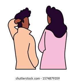 couple of people in back position on white background vector illustration design