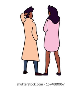 couple of people in back position on white background vector illustration design