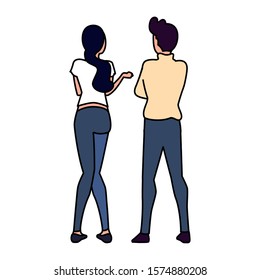 couple of people in back position on white background vector illustration design