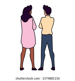 couple of people in back position on white background vector illustration design