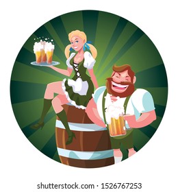 couple of people with beer glass in hand in white background vector illustration design