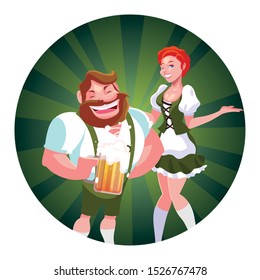 couple of people with beer glass in hand in white background vector illustration design