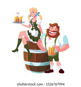 couple of people with beer glass in hand in white background vector illustration design