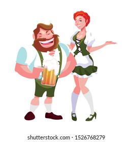 couple of people with beer glass in hand in white background vector illustration design