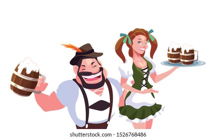 couple of people with beer glass in hand in white background vector illustration design