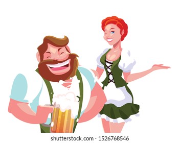 couple of people with beer glass in hand in white background vector illustration design