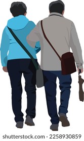 Couple of people from behind walking-