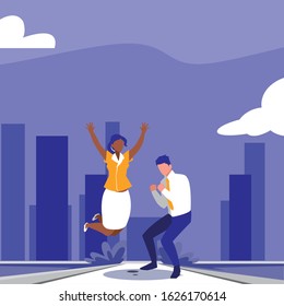 couple of people business celebrating victory , business professional people vector illustration design