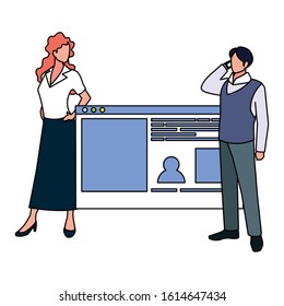 couple of people business in the work office making presentation vector illustration design