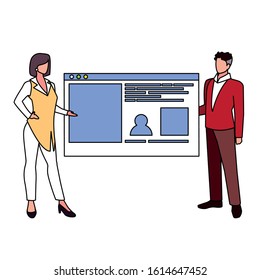 couple of people business in the work office making presentation vector illustration design