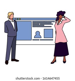 couple of people business in the work office making presentation vector illustration design