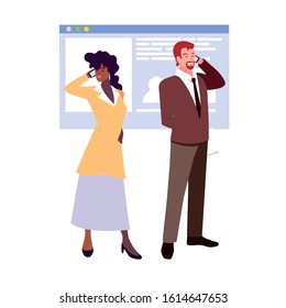 couple of people business in the work office making presentation vector illustration design