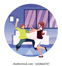 couple of people dancing in home , party, music and nightlife vector illustration design