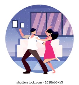 couple of people dancing in home , party, music and nightlife vector illustration design