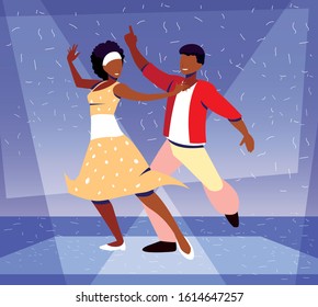 couple of people dancing in nightclub, music and nightlife vector illustration design