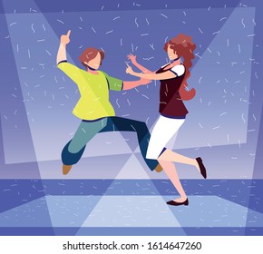 couple of people dancing in nightclub, music and nightlife vector illustration design