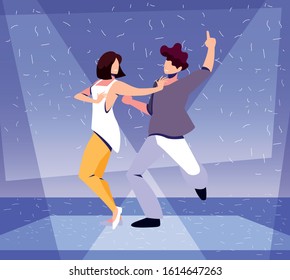 couple of people dancing in nightclub, music and nightlife vector illustration design