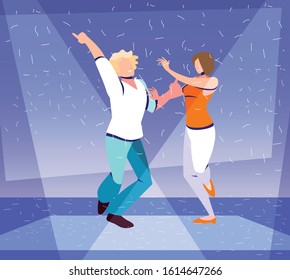 couple of people dancing in nightclub, music and nightlife vector illustration design