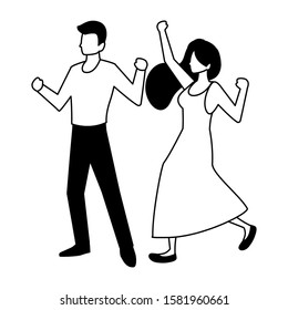 couple of people dancing on white background vector illustration design