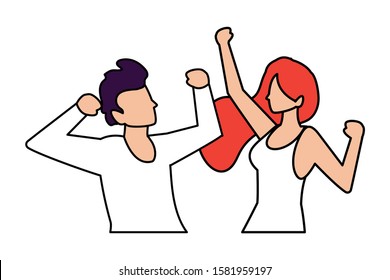 couple of people faceless with different poses on white background vector illustration design