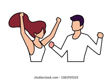 couple of people faceless with different poses on white background vector illustration design