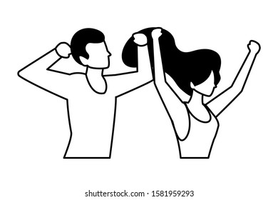 couple of people faceless with different poses on white background vector illustration design