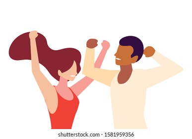 couple of people faceless with different poses on white background vector illustration design